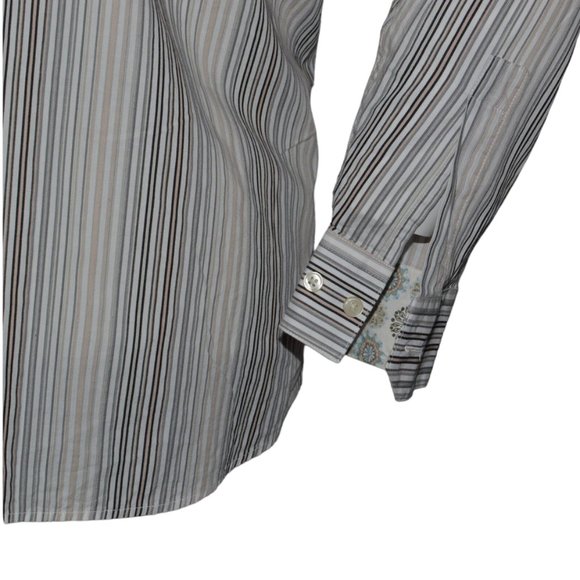 BELLISIMO Men sz M Dress Shirt 2 ply fine cotton vertical stripes Long Sleeve - Picture 5 of 7